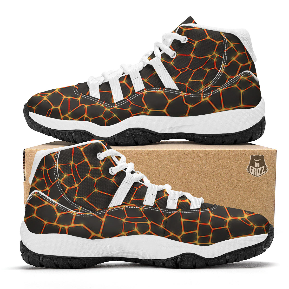 Volcano Cartoon Lava Print Pattern White Bball Shoes-grizzshop