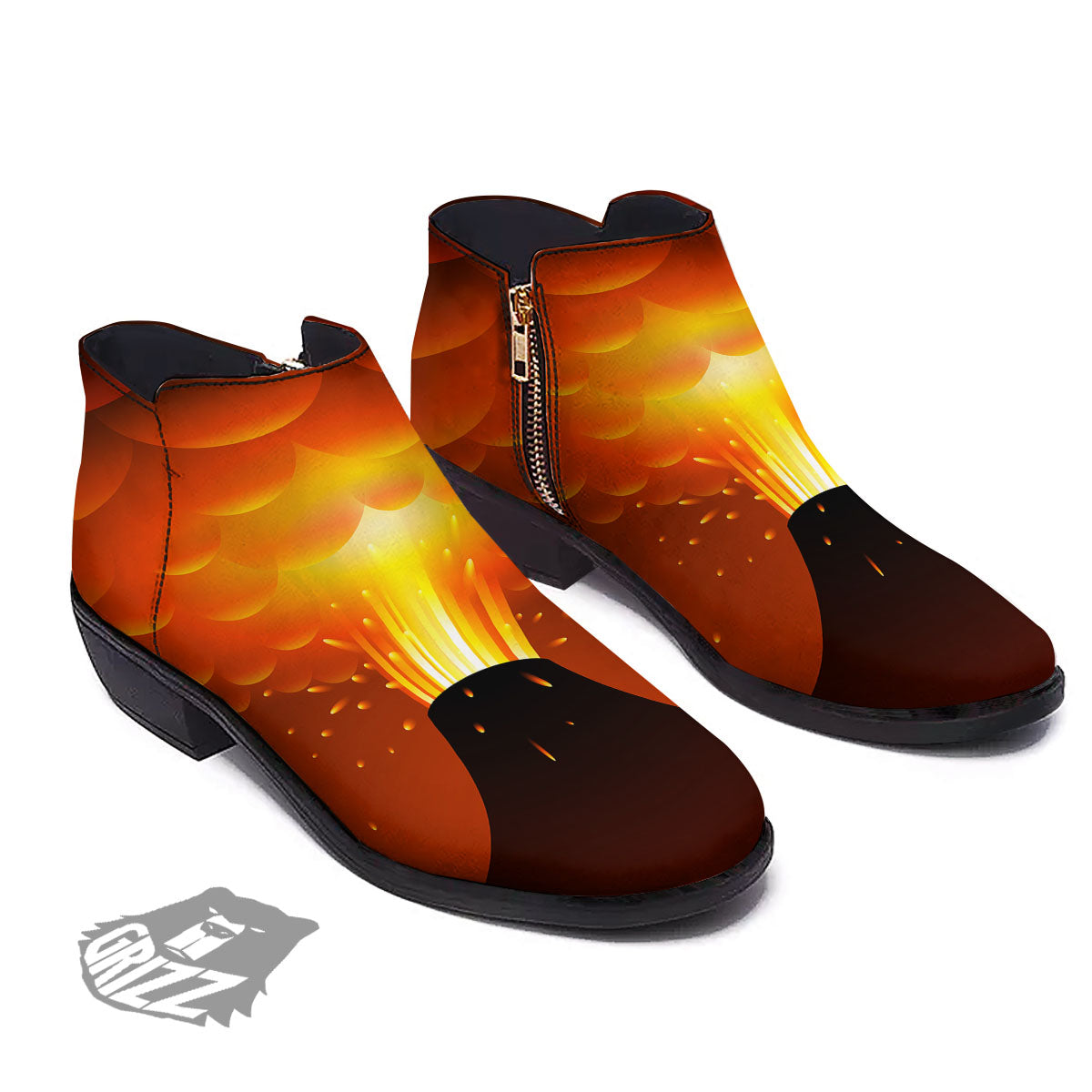Volcano Erupt Print Ankle Boots-grizzshop