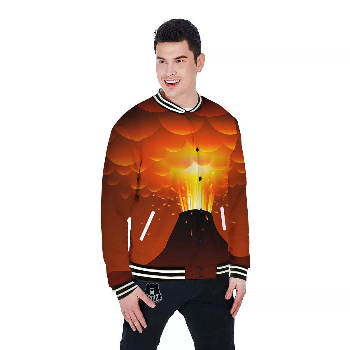Volcano Erupt Print Baseball Jacket-grizzshop