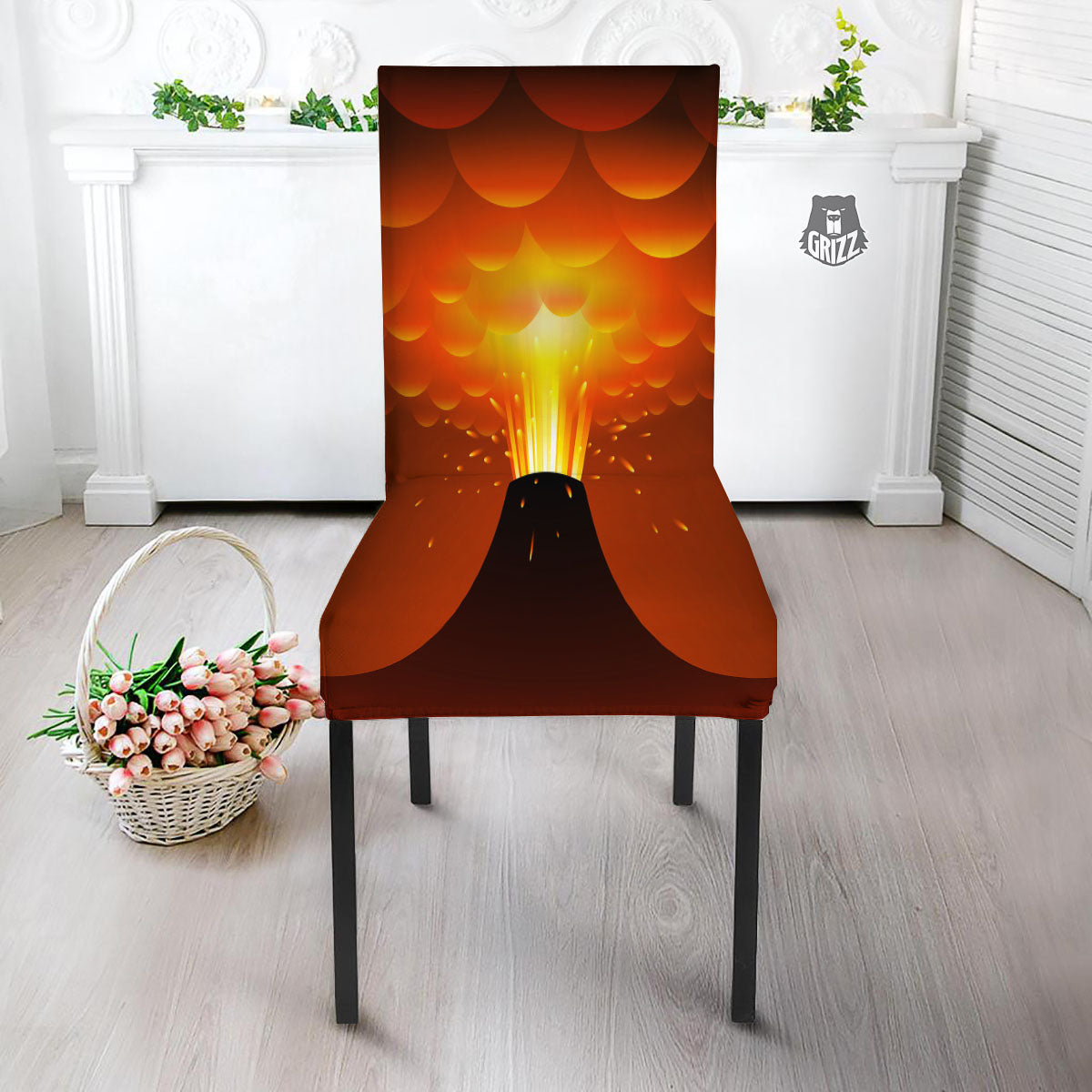 Volcano Erupt Print Dining Chair Slipcover-grizzshop