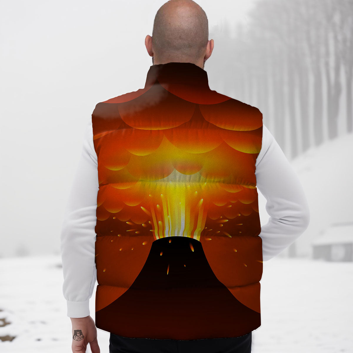Volcano Erupt Print Down Vest-grizzshop