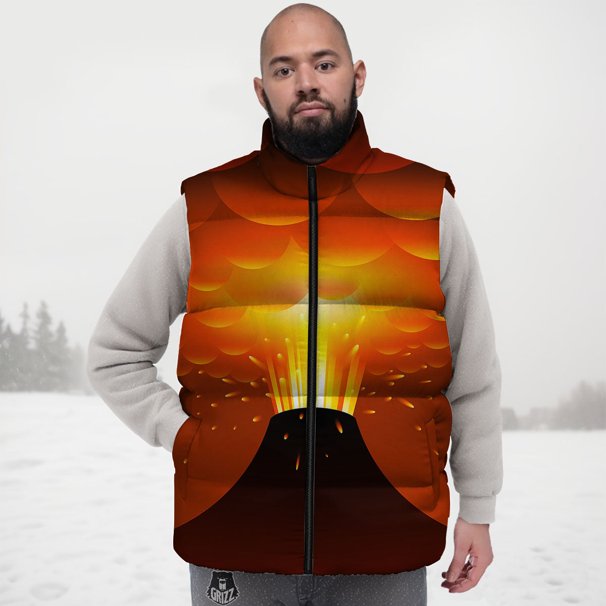 Volcano Erupt Print Down Vest-grizzshop