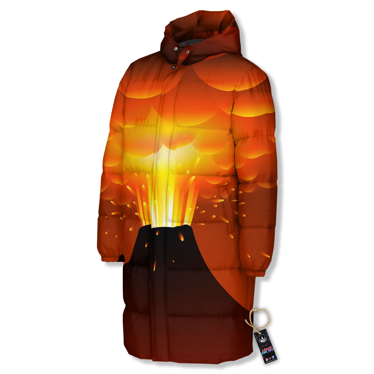 Volcano Erupt Print Long Down Jacket-grizzshop