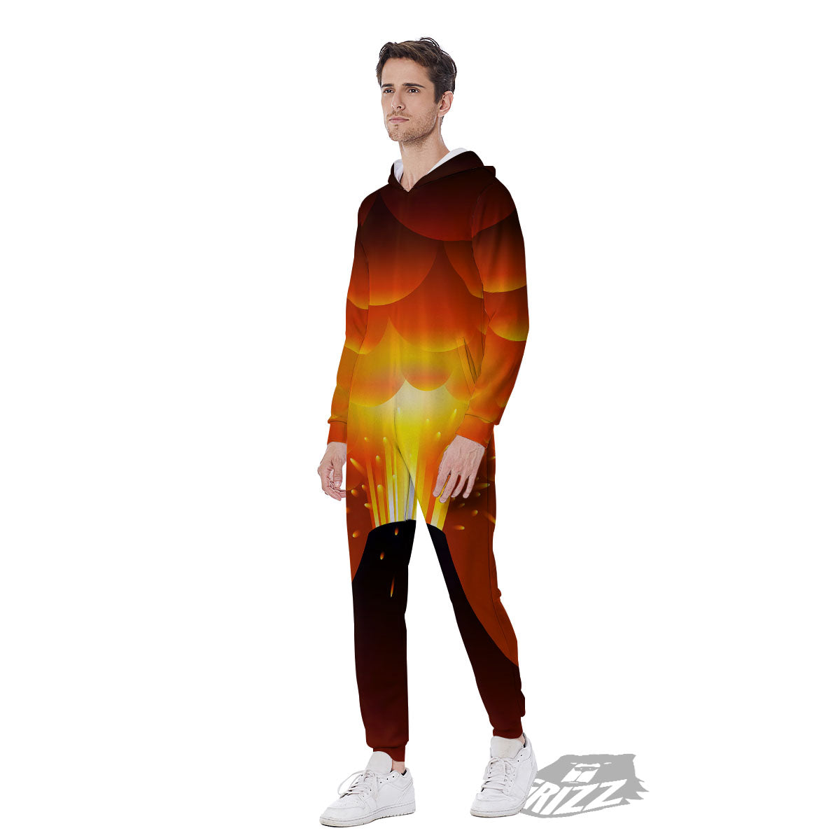 Volcano Erupt Print Men's Jumpsuit-grizzshop