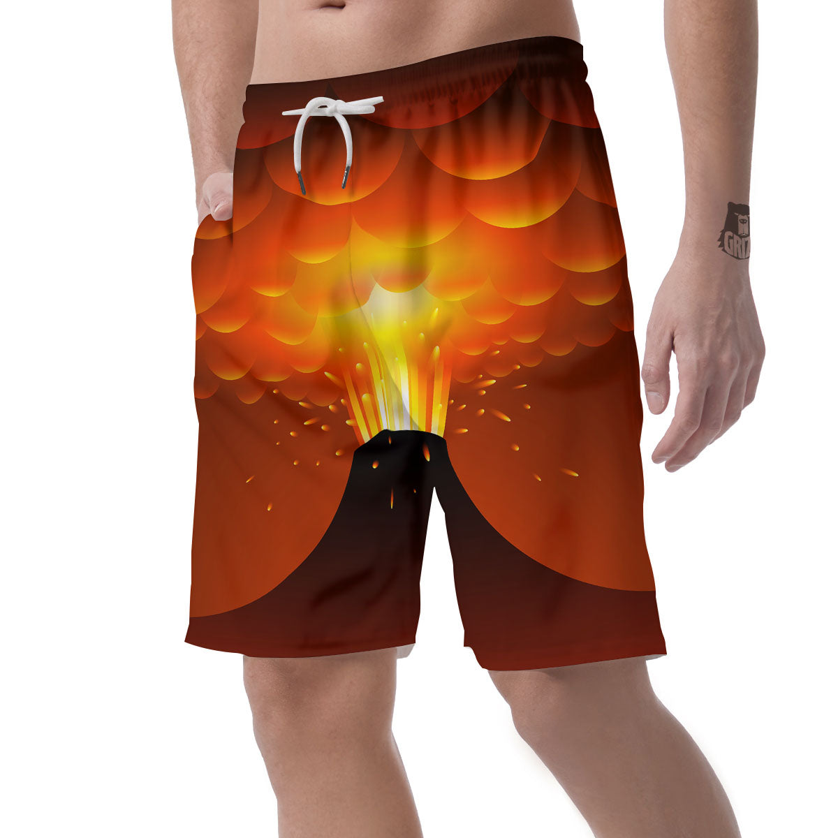 Volcano Erupt Print Men's Shorts-grizzshop