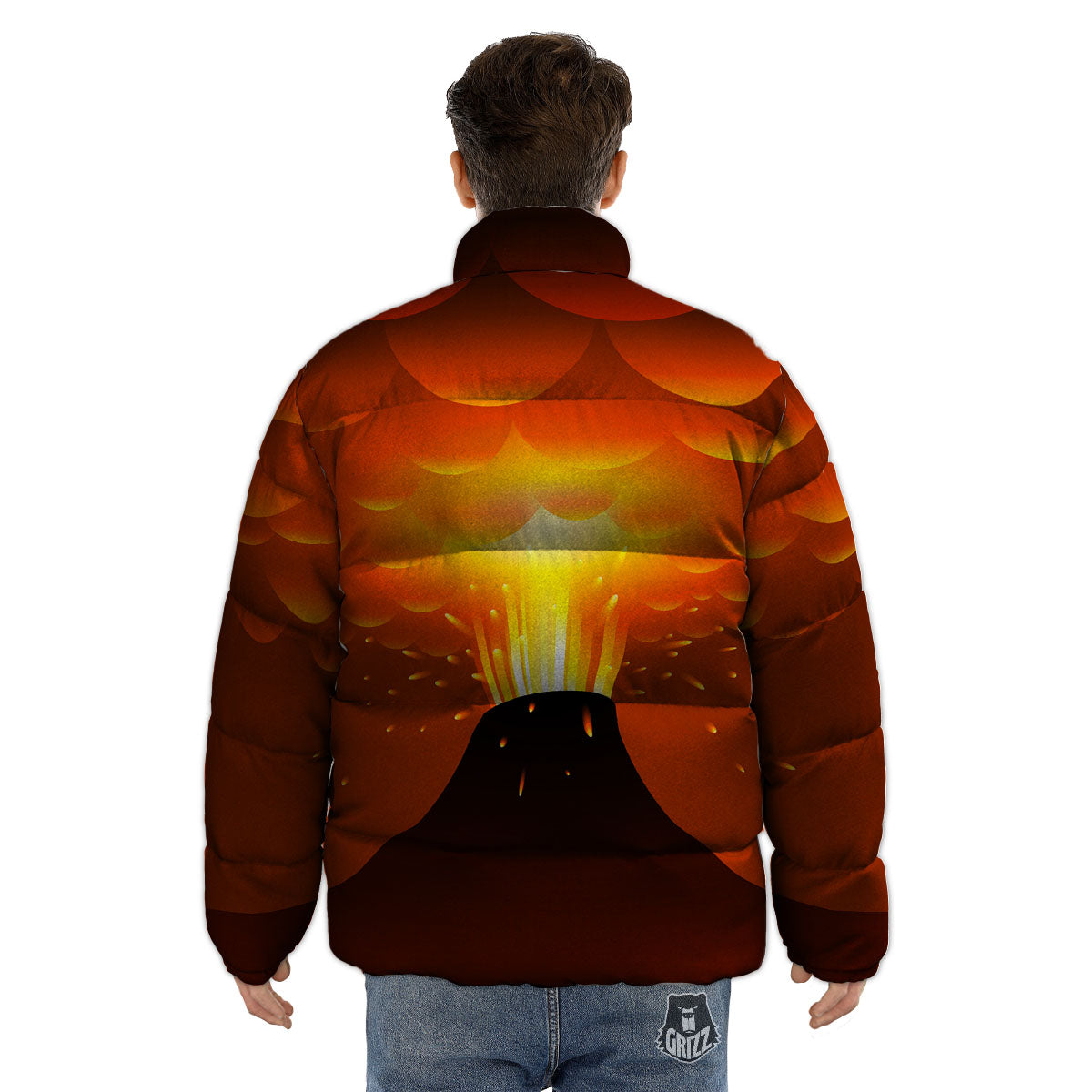 Volcano Erupt Print Puffer Jacket-grizzshop