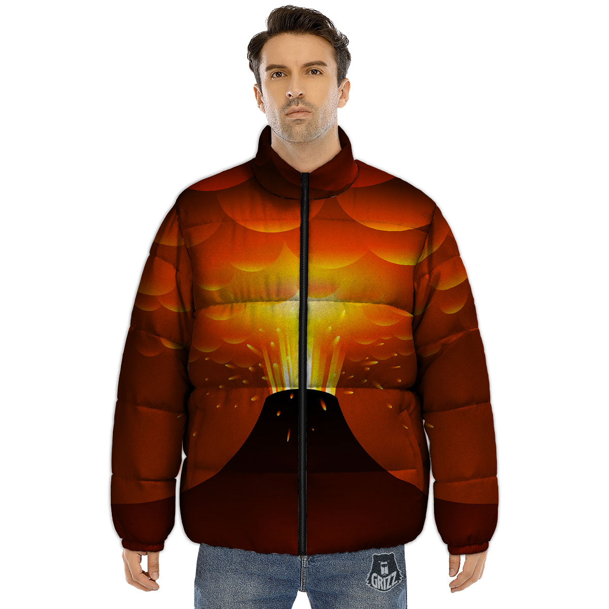 Volcano Erupt Print Puffer Jacket-grizzshop