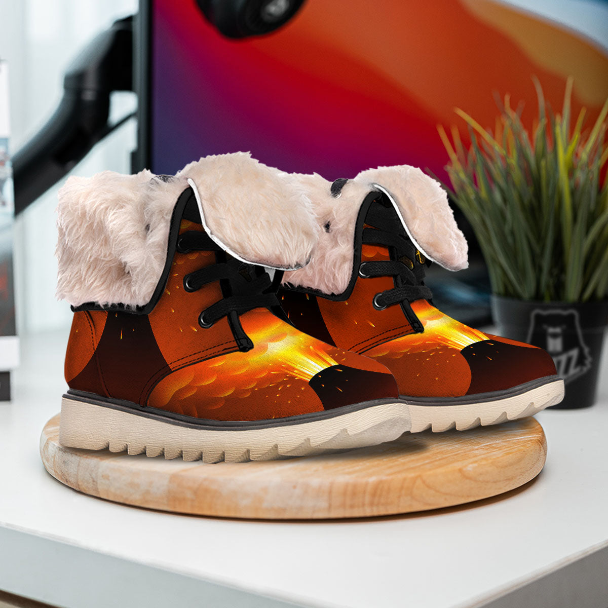 Volcano Erupt Print Snow Boots-grizzshop