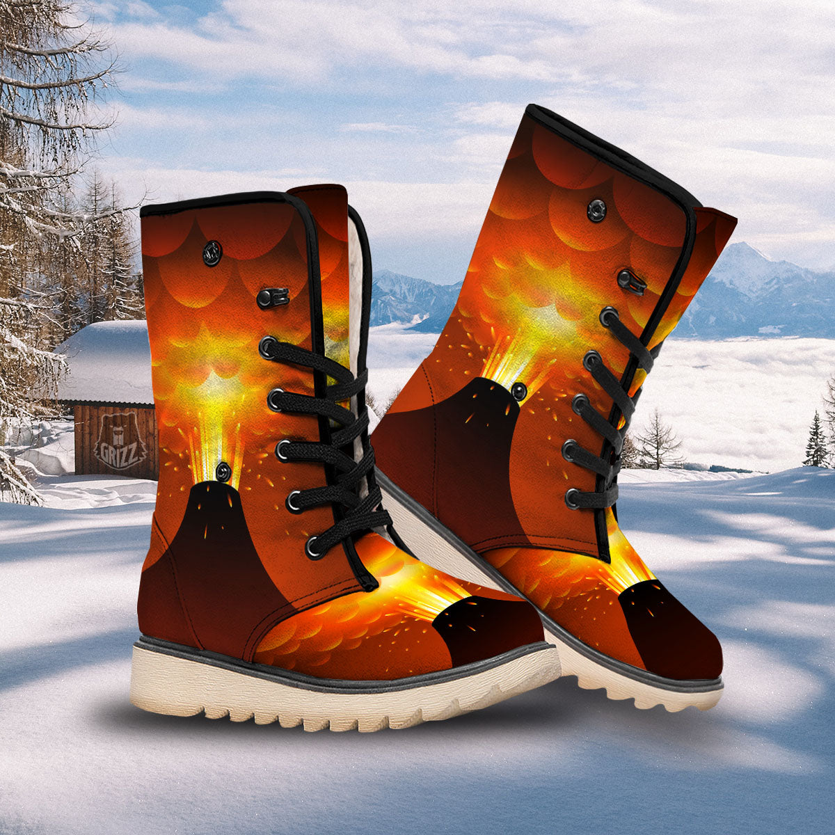 Volcano Erupt Print Snow Boots-grizzshop
