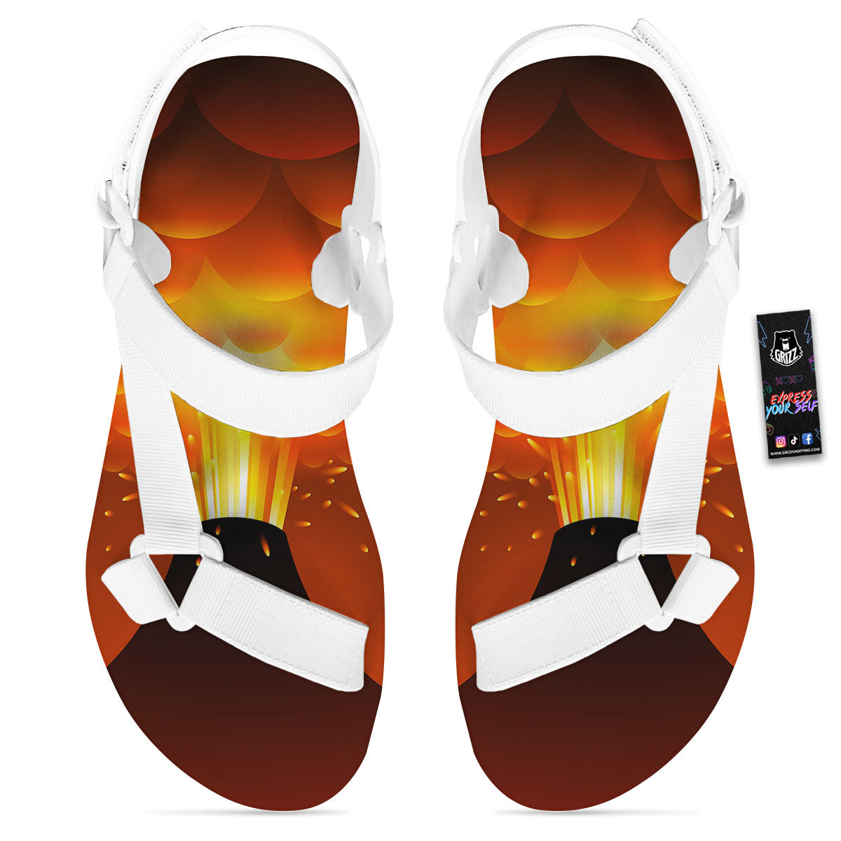Volcano Erupt Print White Open Toe Sandals-grizzshop
