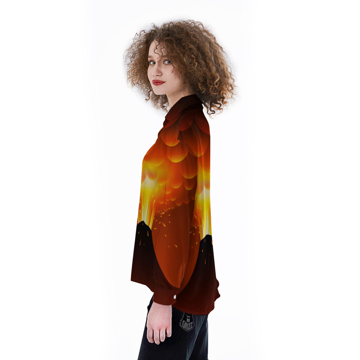 Volcano Erupt Print Women's Long Sleeve Shirts-grizzshop