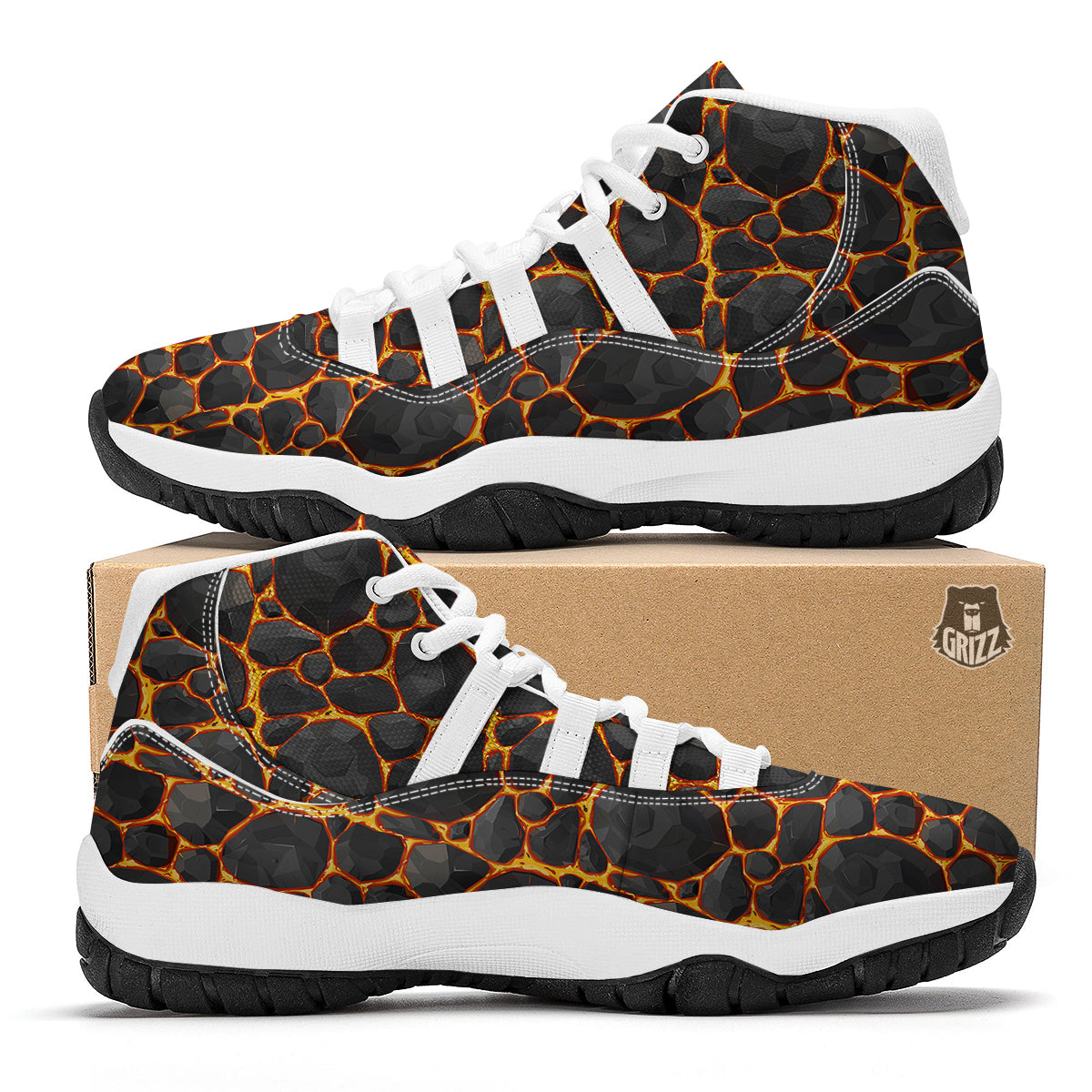 Volcano Exotic Color Print Pattern White Bball Shoes-grizzshop