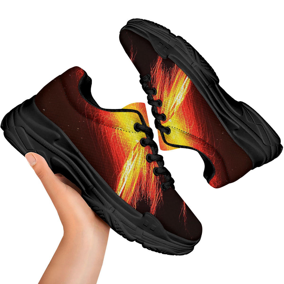 Volcano On Fire Print Black Chunky Shoes-grizzshop