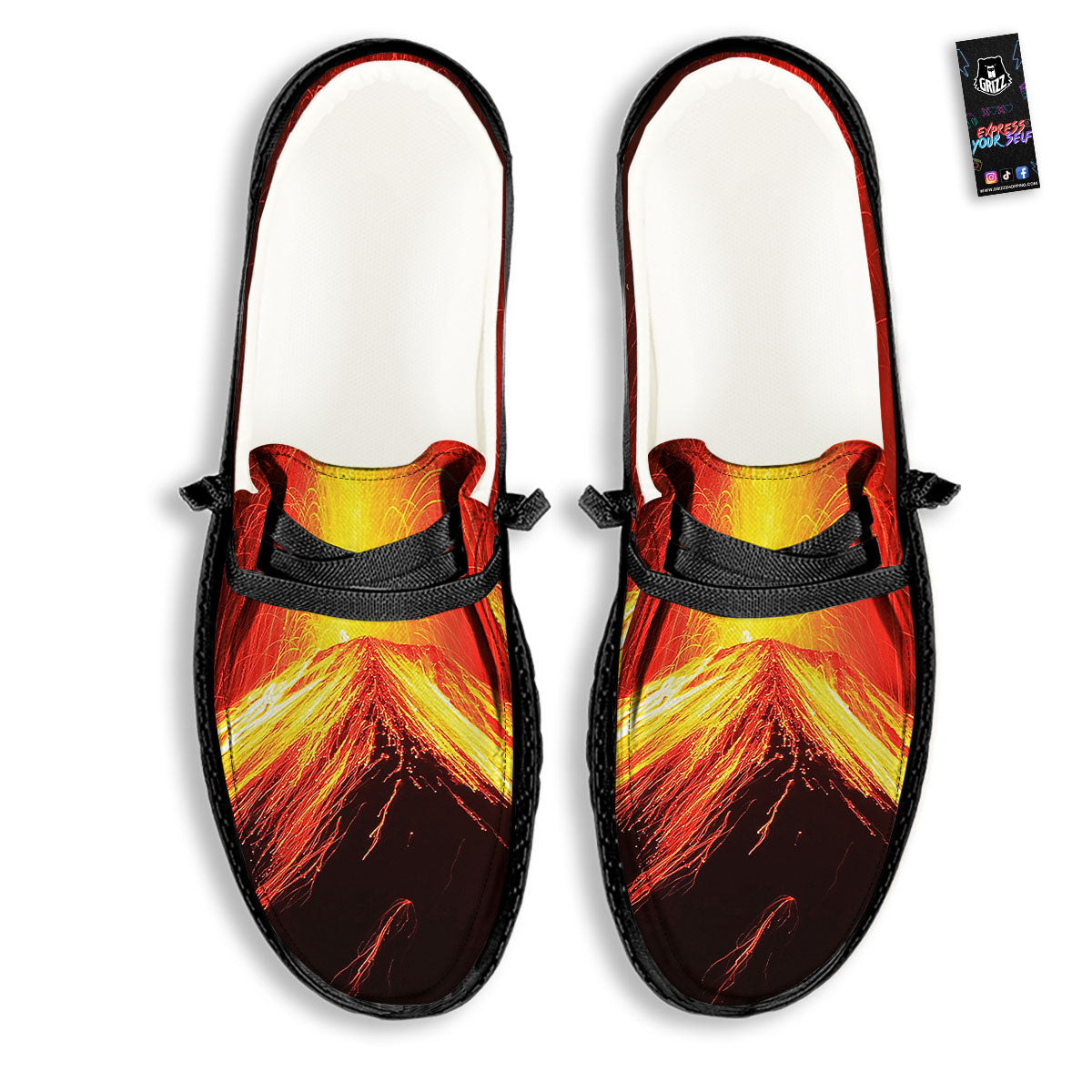 Volcano On Fire Print Black Loafers-grizzshop