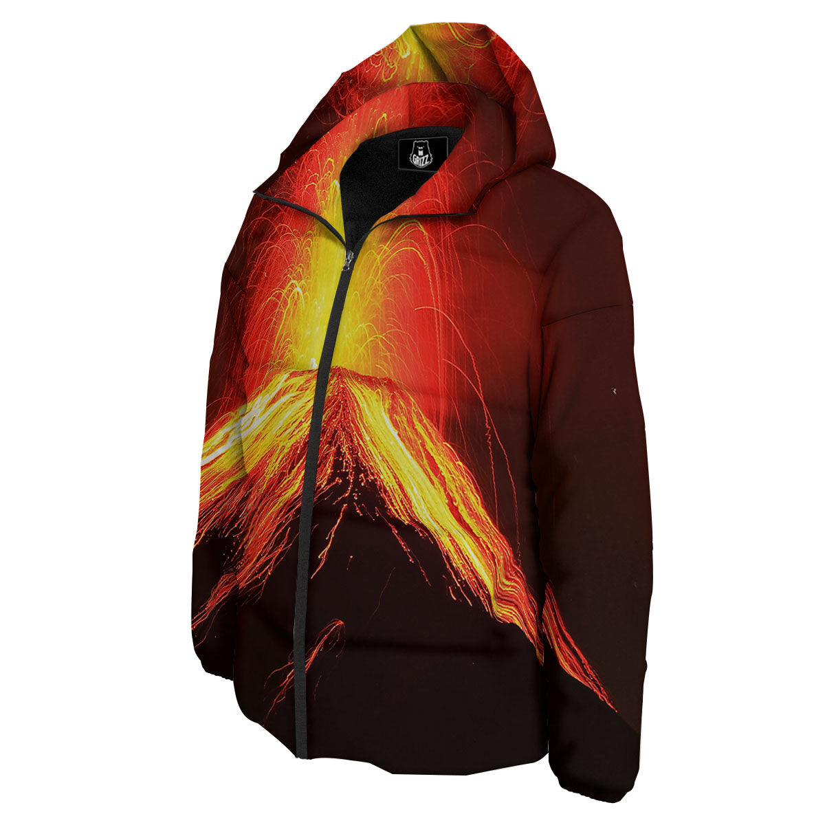 Volcano On Fire Print Down Jacket-grizzshop
