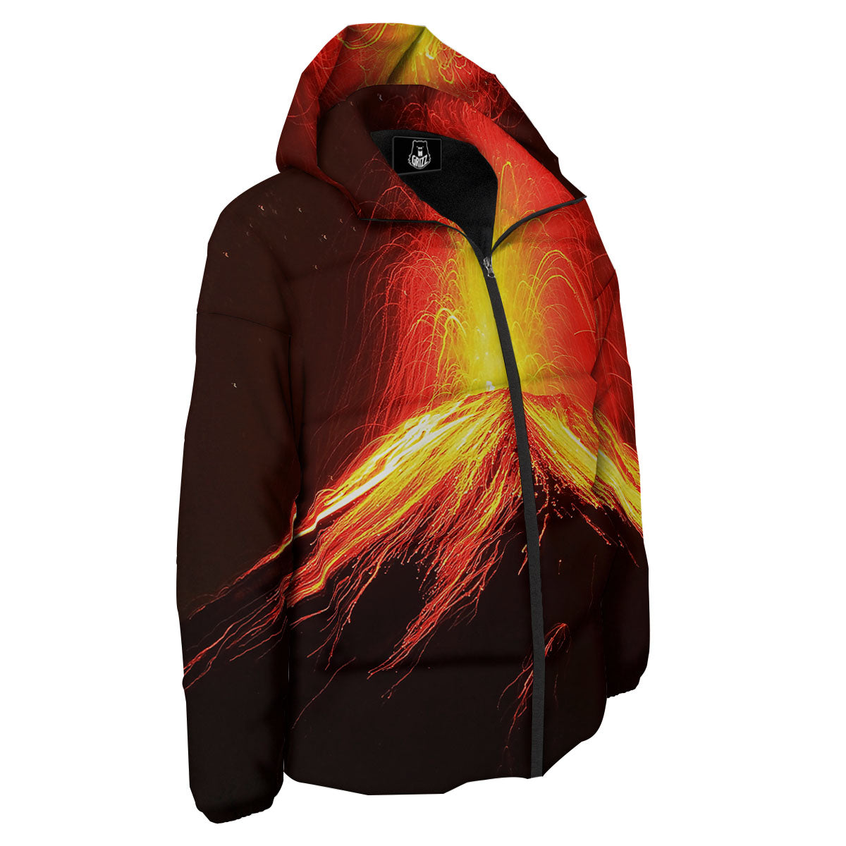 Volcano On Fire Print Down Jacket-grizzshop