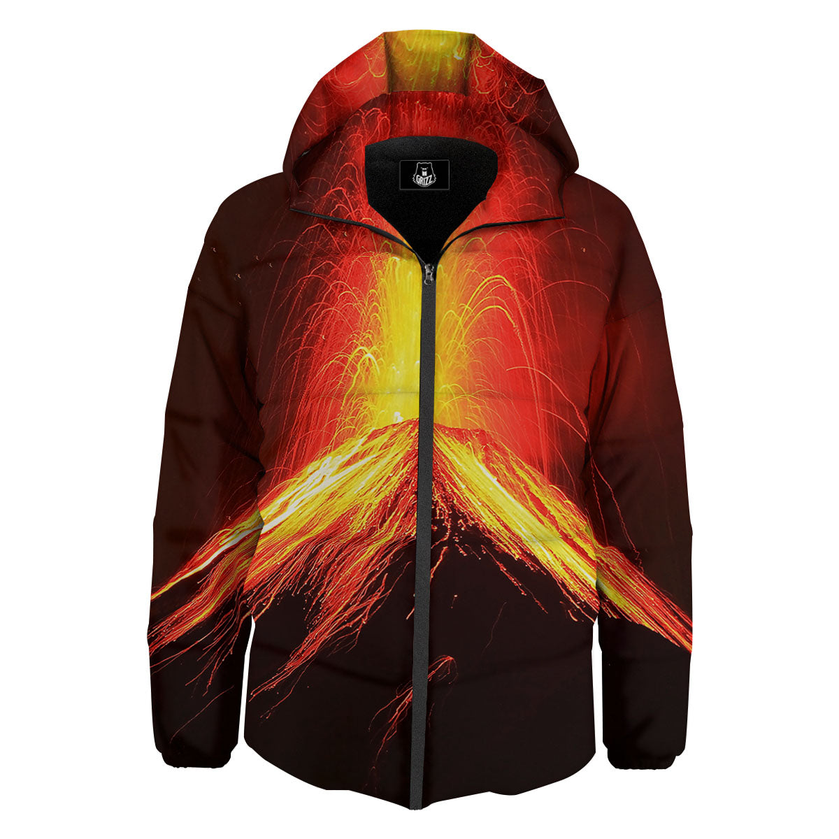 Volcano On Fire Print Down Jacket-grizzshop