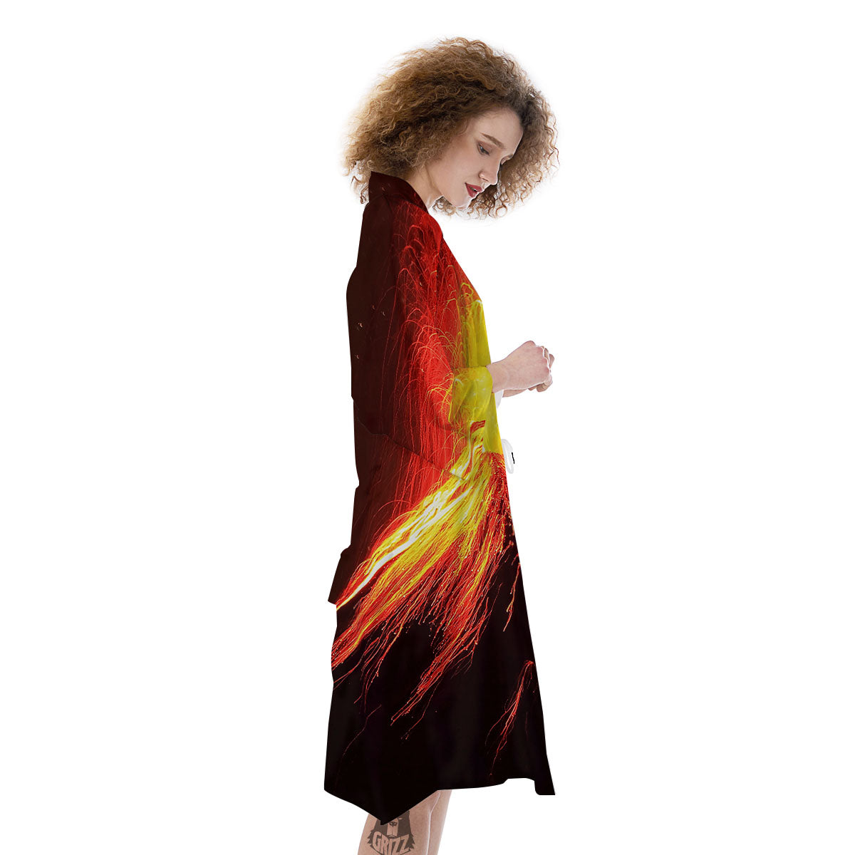 Volcano On Fire Print Kimono-grizzshop