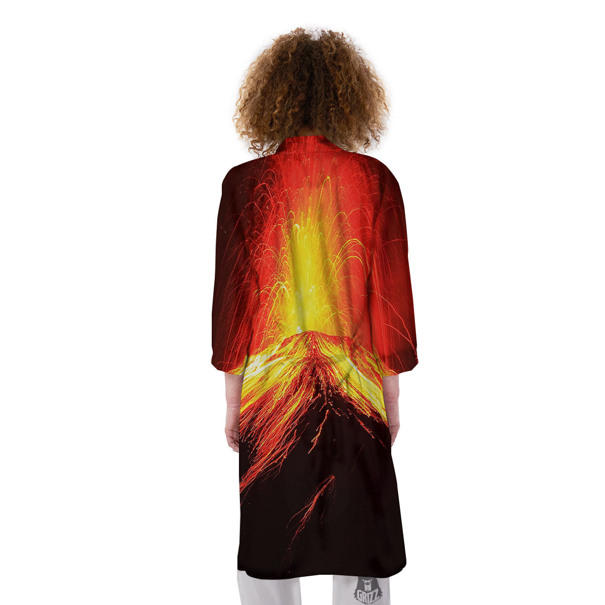 Volcano On Fire Print Kimono-grizzshop