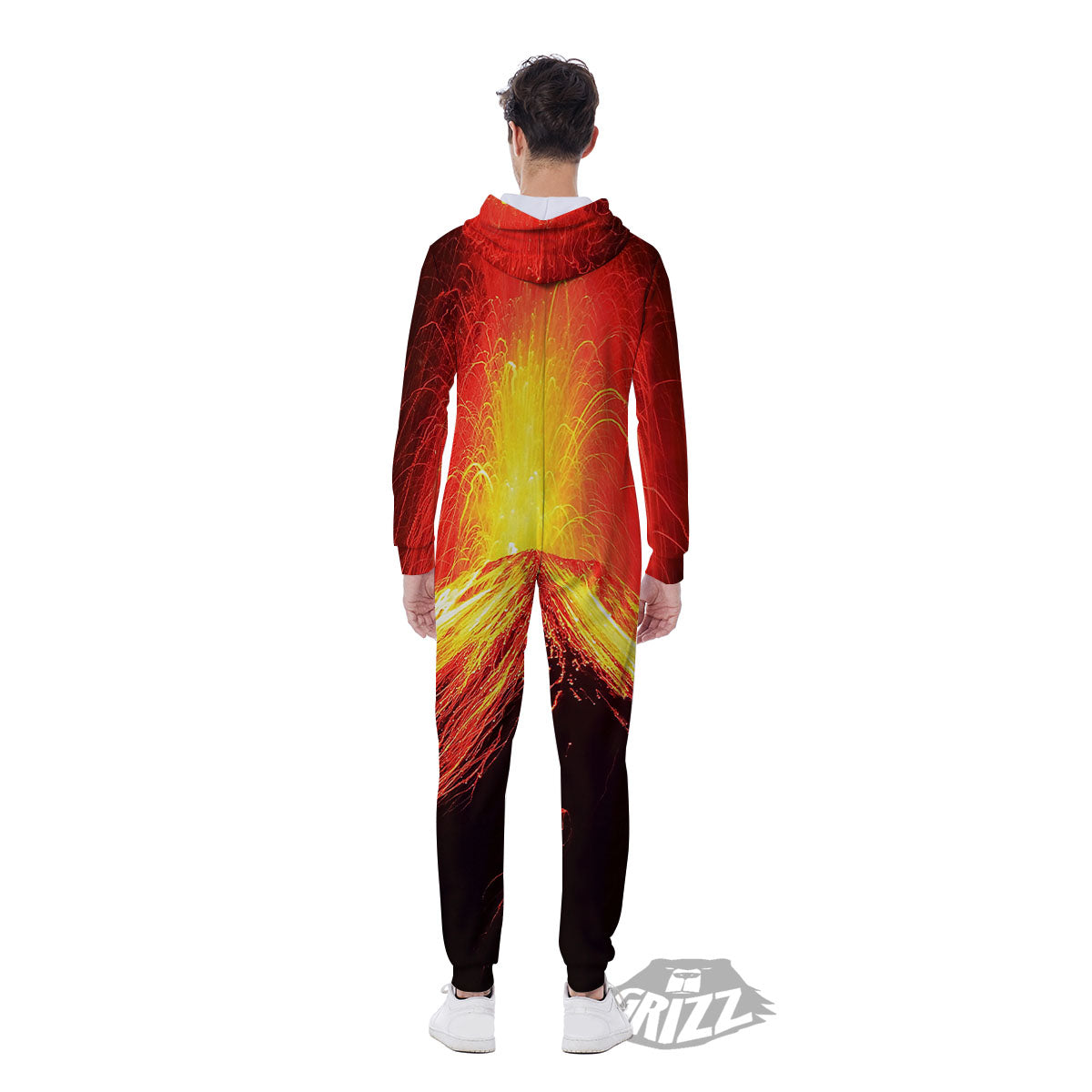 Volcano On Fire Print Men's Jumpsuit-grizzshop