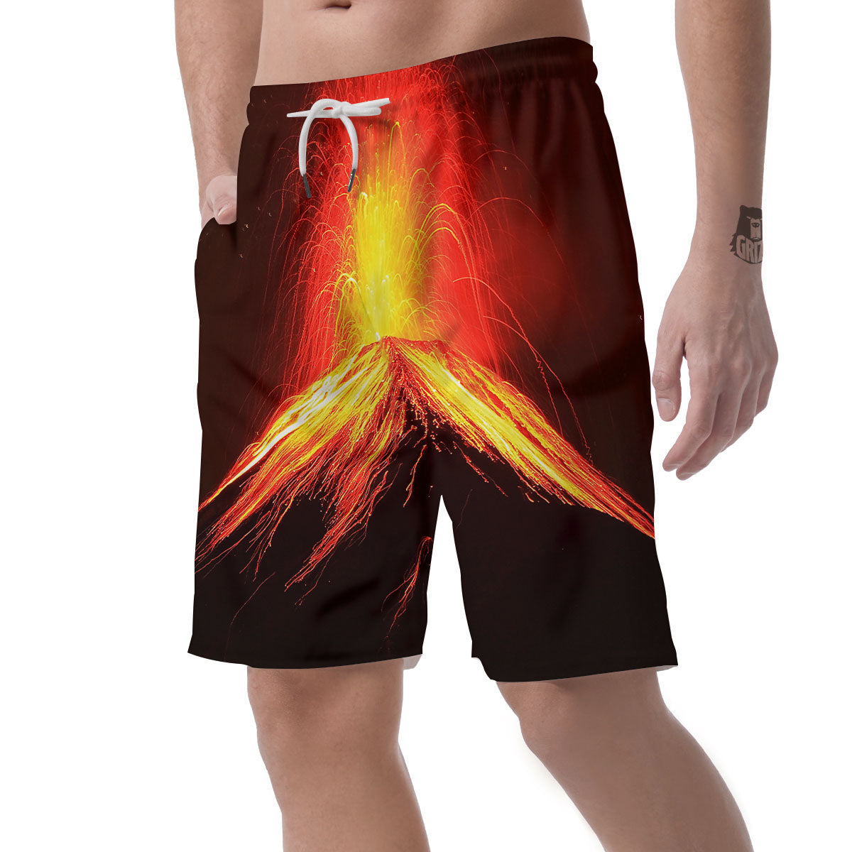 Volcano On Fire Print Men's Shorts-grizzshop