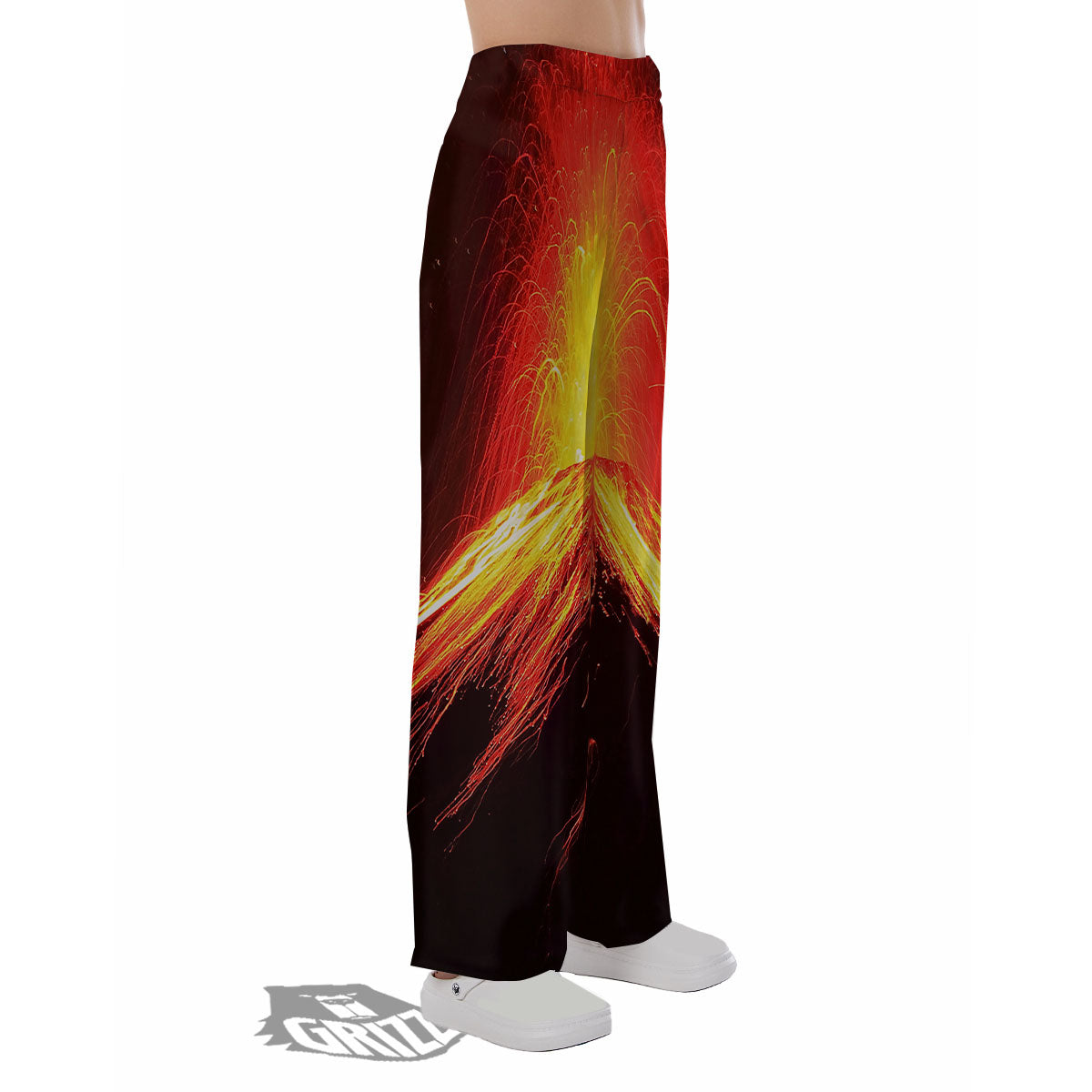 Volcano On Fire Print Pajama Pants-grizzshop