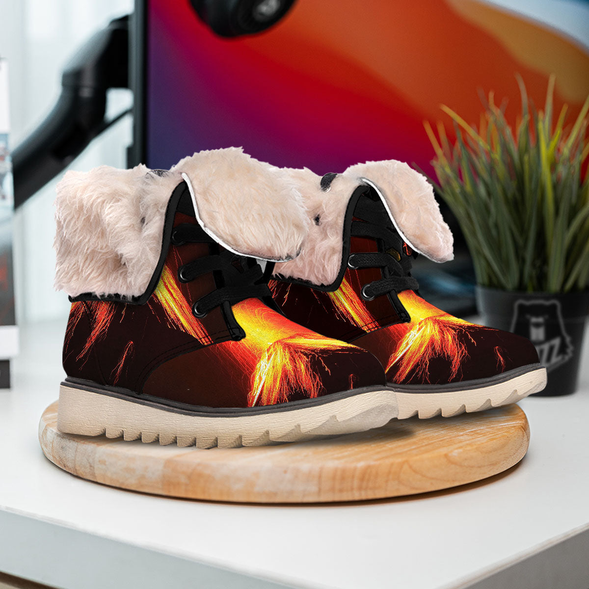 Volcano On Fire Print Snow Boots-grizzshop