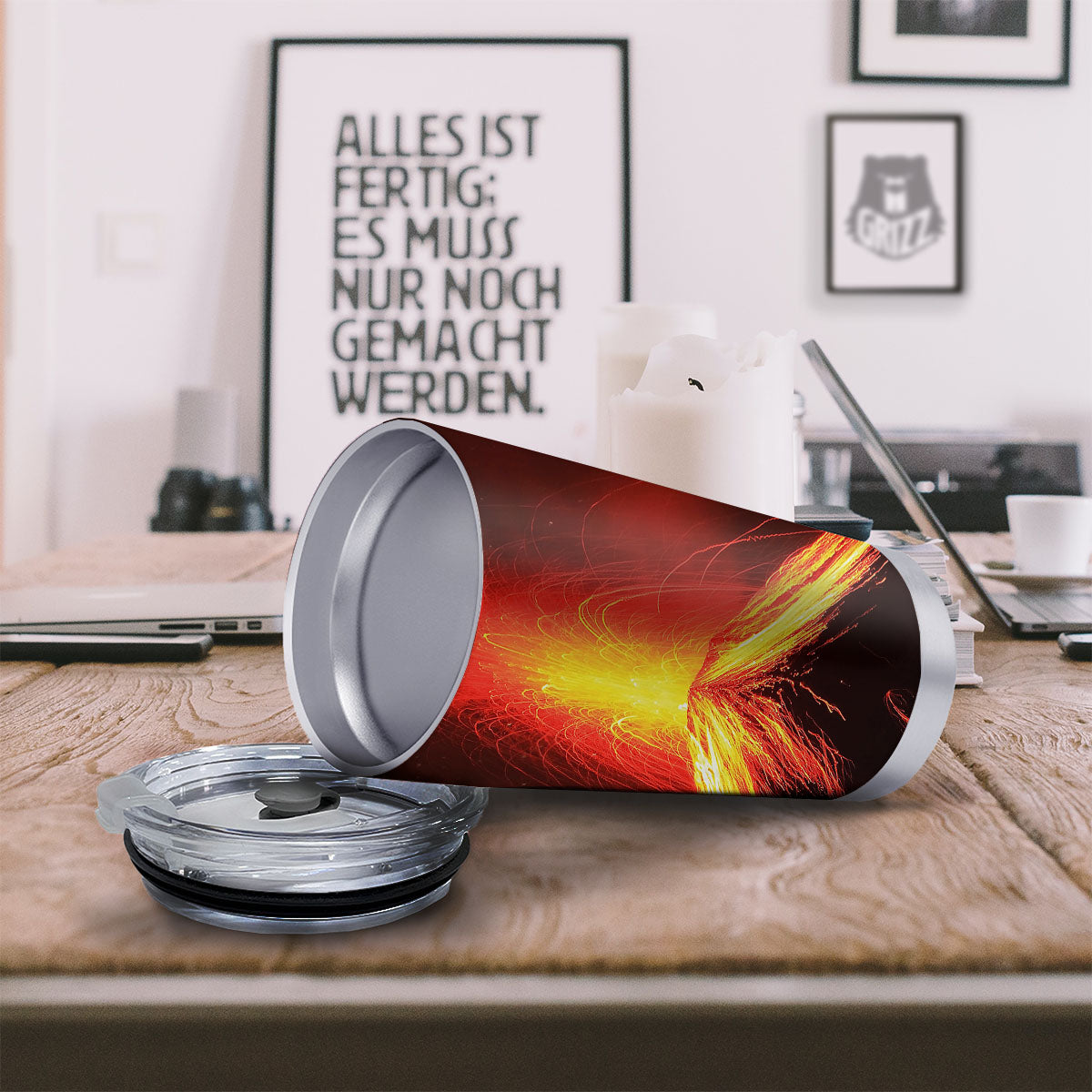 Volcano On Fire Print Tumbler-grizzshop