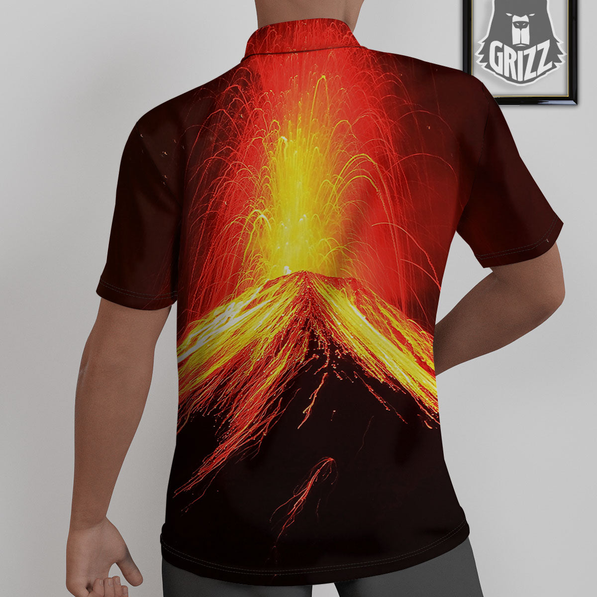 Volcano On Fire Print Untucked Shirts-grizzshop