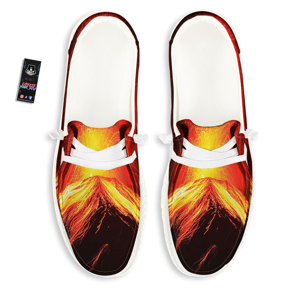 Volcano On Fire Print White Loafers-grizzshop