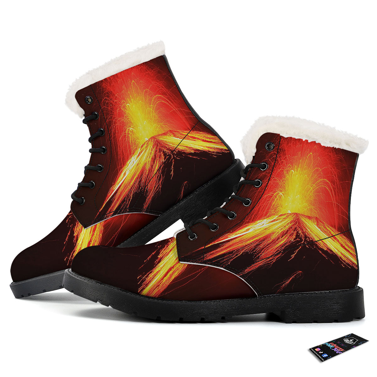 Volcano On Fire Print Winter Boots-grizzshop