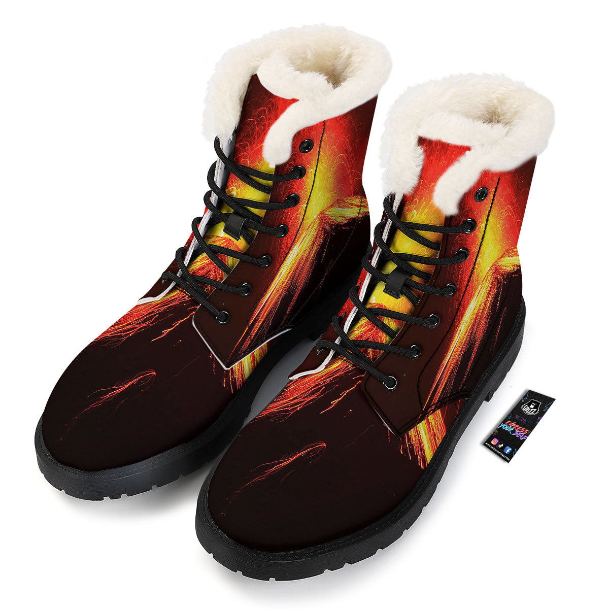 Volcano On Fire Print Winter Boots-grizzshop