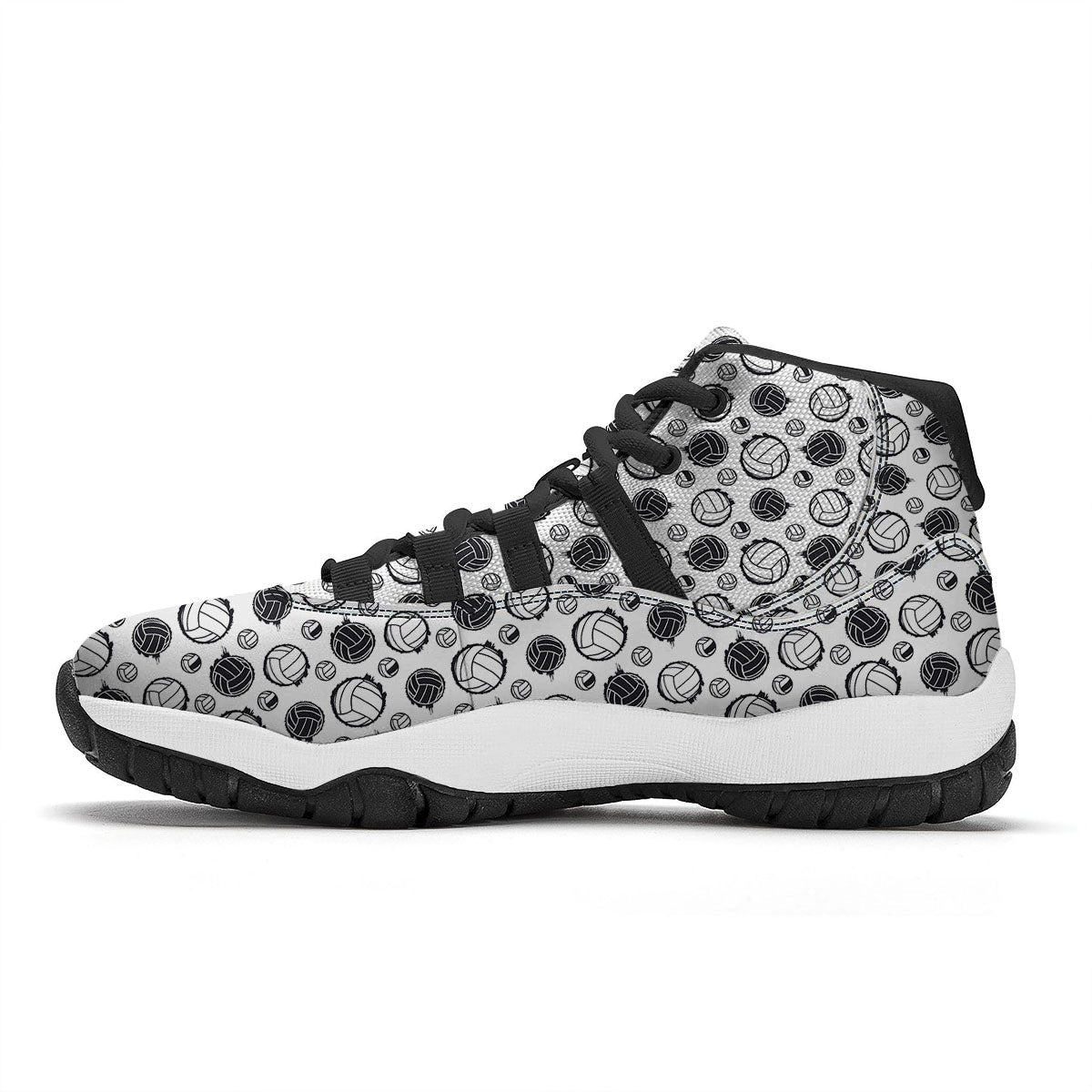 Volleyball White And Black Print Pattern Black Bball Shoes-grizzshop