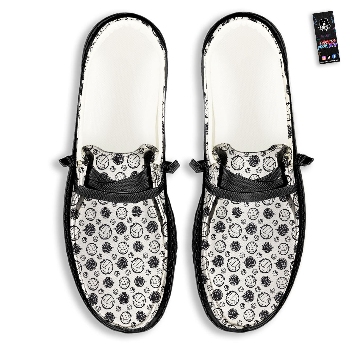 Volleyball White And Black Print Pattern Black Loafers-grizzshop