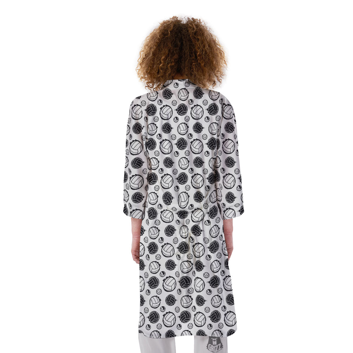 Volleyball White And Black Print Pattern Kimono-grizzshop