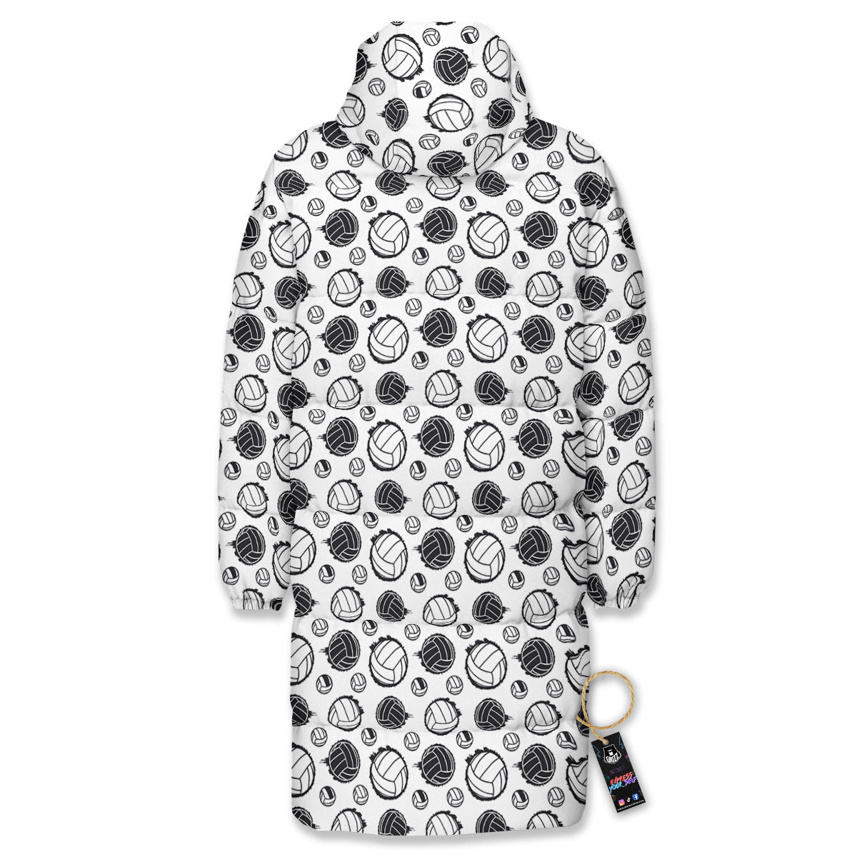 Volleyball White And Black Print Pattern Long Down Jacket-grizzshop