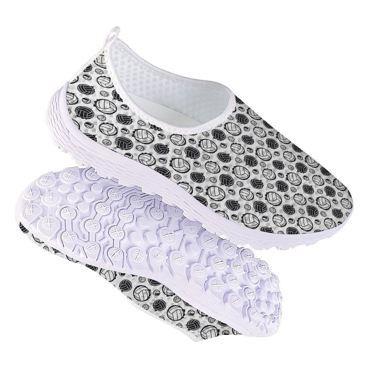 Volleyball White And Black Print Pattern Nurse Shoes-grizzshop