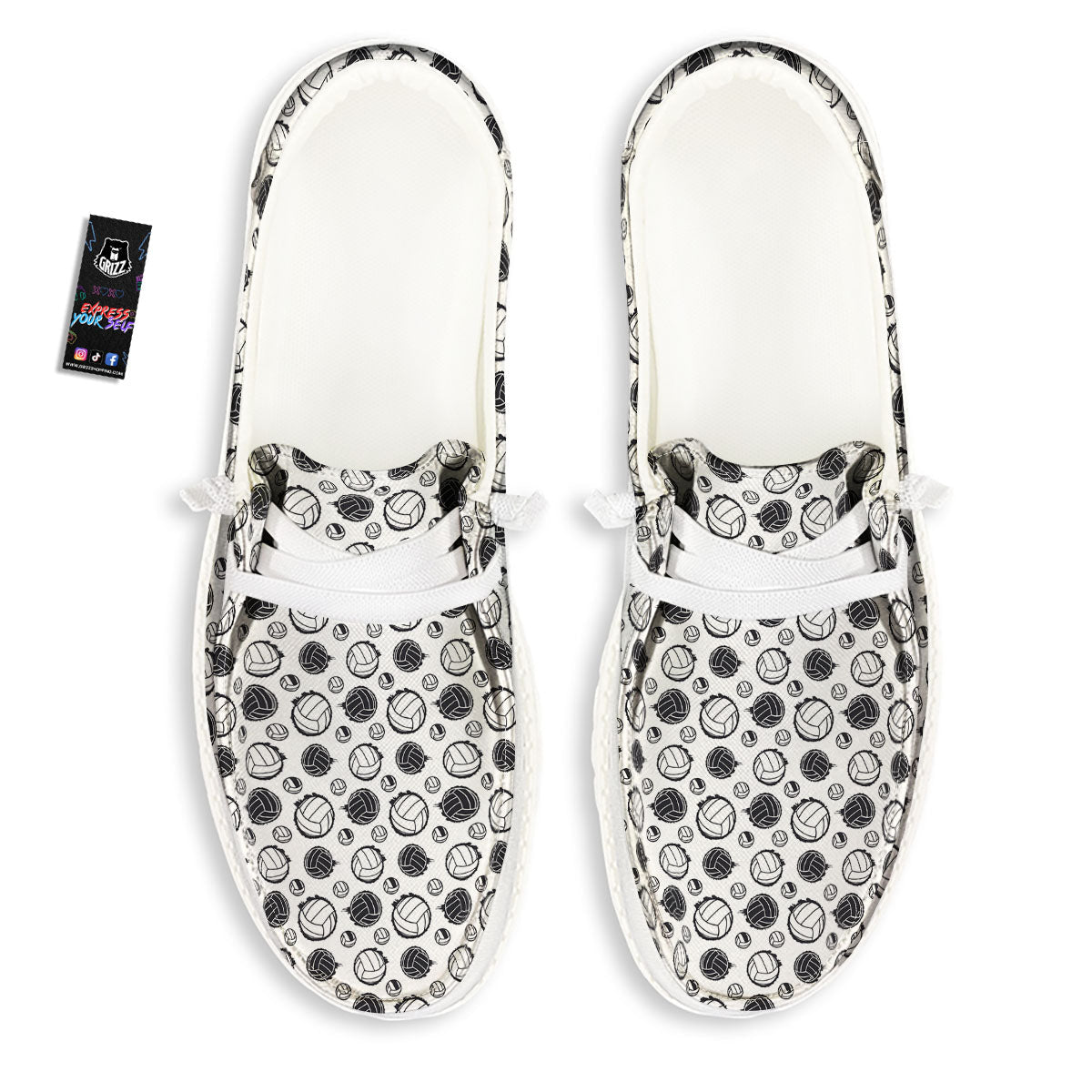Volleyball White And Black Print Pattern White Loafers-grizzshop