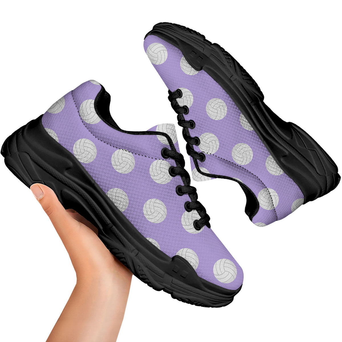 Volleyball White And Purple Print Pattern Black Chunky Shoes-grizzshop