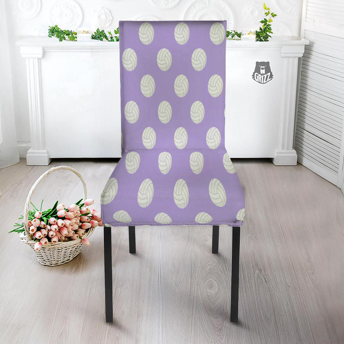 Volleyball White And Purple Print Pattern Dining Chair Slipcover-grizzshop