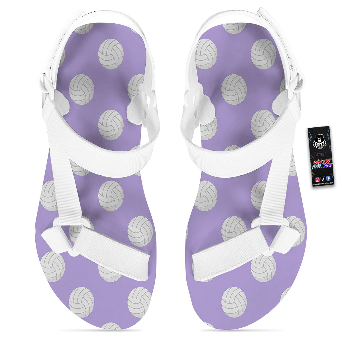 Volleyball White And Purple Print Pattern White Open Toe Sandals-grizzshop