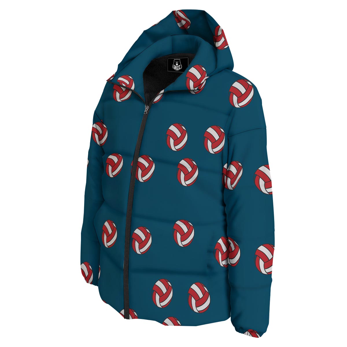 Volleyball White And Red Print Pattern Down Jacket-grizzshop