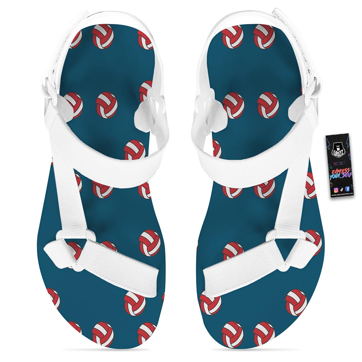 Volleyball White And Red Print Pattern White Open Toe Sandals-grizzshop