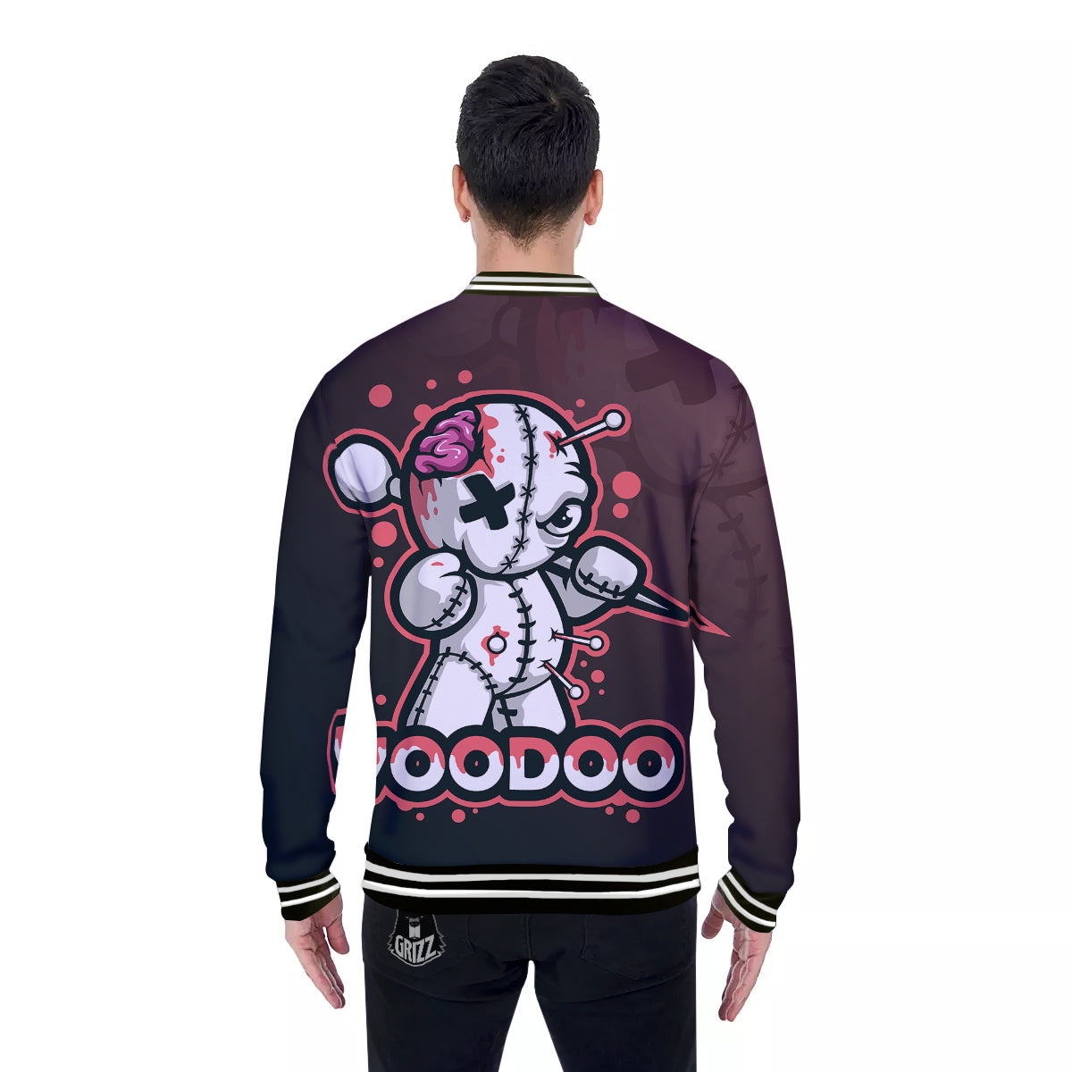 Voodoo Doll Cartoon Print Baseball Jacket-grizzshop