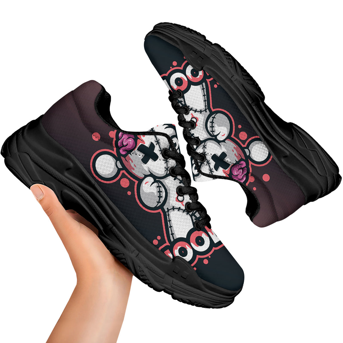 Voodoo Doll Cartoon Print Black Chunky Shoes-grizzshop