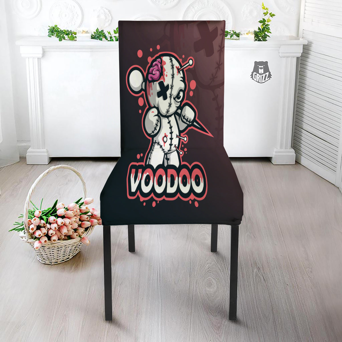 Voodoo Doll Cartoon Print Dining Chair Slipcover-grizzshop