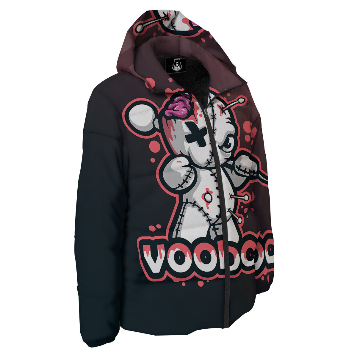 Voodoo Doll Cartoon Print Down Jacket-grizzshop