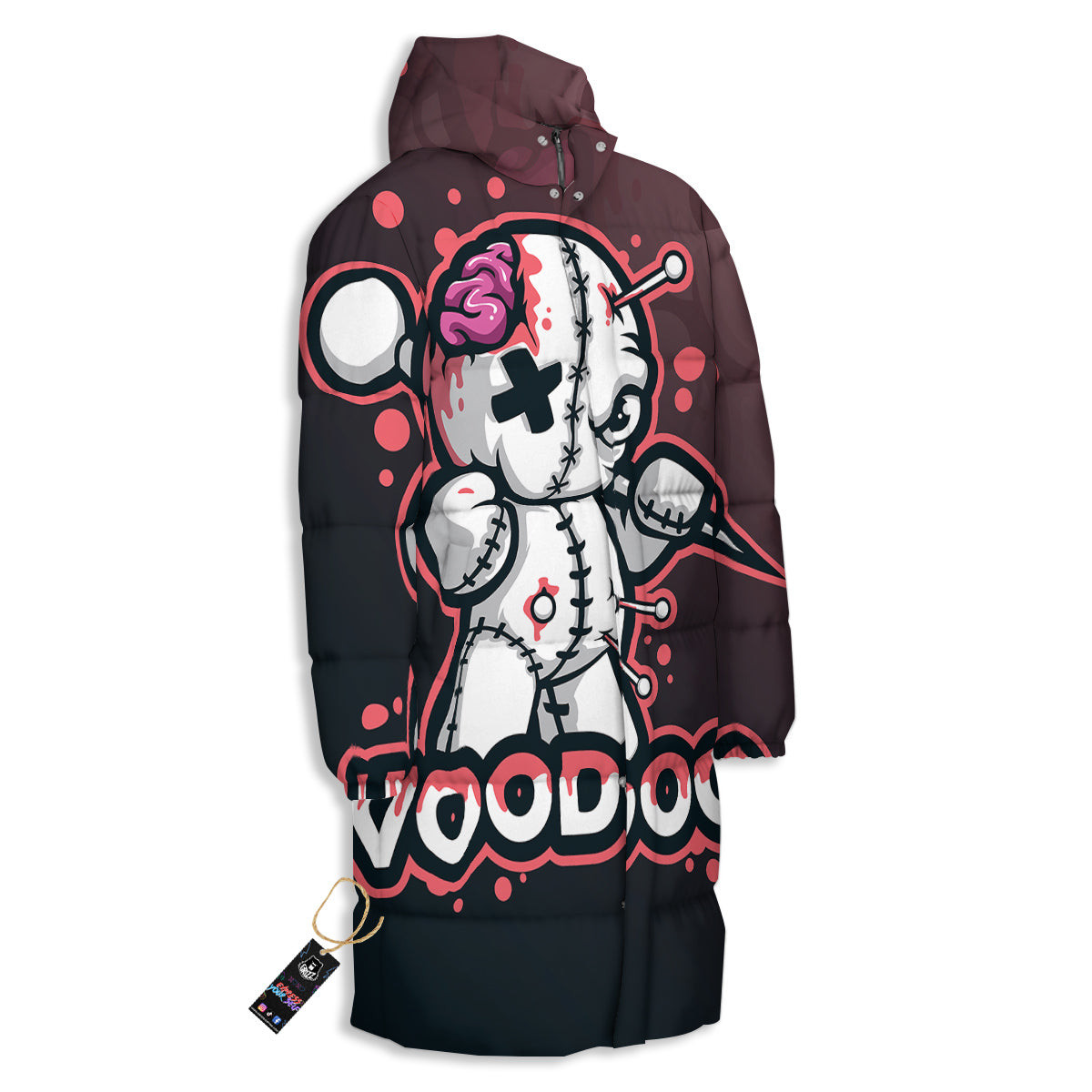 Voodoo Doll Cartoon Print Long Down Jacket-grizzshop
