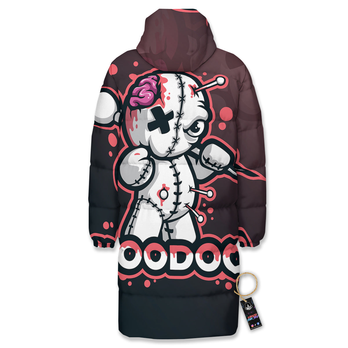 Voodoo Doll Cartoon Print Long Down Jacket-grizzshop