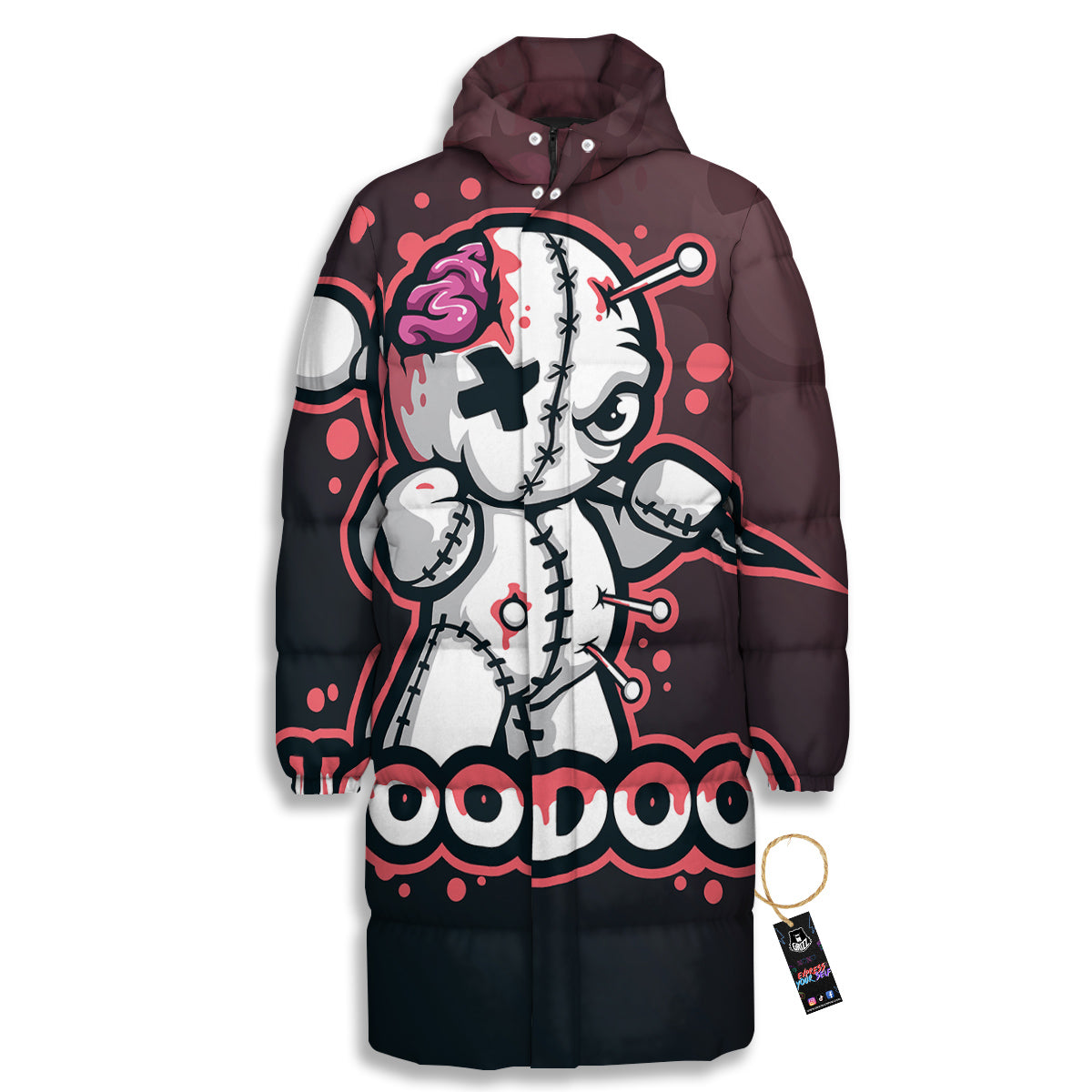 Voodoo Doll Cartoon Print Long Down Jacket-grizzshop